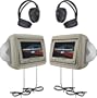 Power Acoustik HDVD-9BG 8.8-Inch Pre-Loaded Universal Headrest Monitors with Twin DVD Combo and Headphones (Beige)