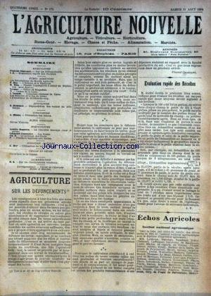 AGRICULTURE NOUVELLE (L') [No 173] du 11/08/1894 - AGRICULTURE PAR CHASSANT - HOC - BLIN - VESQUE - TROUDE - VITICULTURE PAR MUNTZ - HORTICULTURE PAR COUTURIER - MAGNIEN - APICULTURE PAR HOMMEL - INDUSTRIE LAITIERE PAR MER - ALIMENTATION - CHAMPIGNONS VENENEUX gratuit
