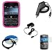 Hot Pink Durable Flexible Soft Silicone Skin Case + Home Travel Charger + Rapid Car Charger + Premium Reusable LCD Protector + USB Data Cable for At&t RIM Blackberry 9000 Bold Smartphone Image
