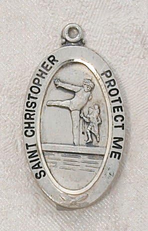 Sterling Silver St. Christopher & Gymnastics Medal, 18" Chain, 1" H Charm, Girls Jewelry