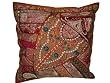 Vintage India Sari Patchwork Brown Maroon Beaded Floor Pillow Sham Cushion Cover 24 Inch