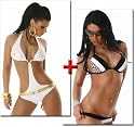 Doppelpack!!! Push Up Bikini im Monokinistil in weiß - gold und heißer Push Up Triangel - Bikini in schwarz - weiss - leo ( 647 Stella )