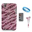 Elegant Pink Zebra Rhinestones Protective Case for Apple iPod Touch 4th Generation (8GB 16GB 32GB) iPod Touch 4 Latest Gen + Mirror Screen Protector + Pink Earphones + Wristband
