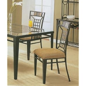 Set of 4 Stone w Black Metal Frame Dining Room Chairs by ACME