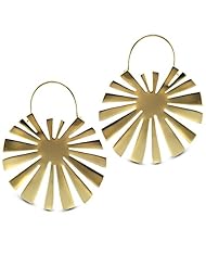 Large Sun Shaped Dangling Earrings In Yellow Gold Plated Silver