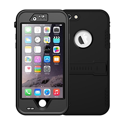 iPhone 6s plus Waterproof Case, iThroughTM Stand Function iPhone 6s 6 Plus Waterproof Case, Dust Proof, Snow Proof, Protective Carrying Cover Case for iPhone 6 6S Plus 5.5 (Black)