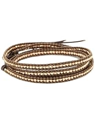 Chan Luu Rose Gold Vermeil Bead Brown Leather Wrap Bracelet