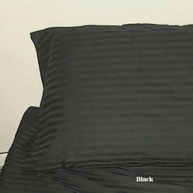 Egyptian Cotton 500 Thread Count Sateen Stripe 7 Pcs Sheet Set & Duvet Cover Set Combo Black Full