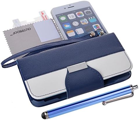 iPhone 6 Case, iPhone 6 4.7 Case, OutProof(TM) Wallet Stand Case Cover for iPhone 6 4.7 inch with PU Leather and Card Slots + Screen Protector + Stylus (Navy/White)