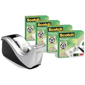 Scotch C60 Desk Tape Dispenser - Silver - with 4 Rolls of Scotch Magic Tape - 19 mm x 33 m