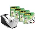 Scotch C60 Desk Tape Dispenser - Silver - with 4 Rolls of Scotch Magic Tape - 19 mm x 33 m