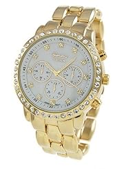 Geneva Platinum 9199 Decorative Chronograph Mother Of Pearl Dial Watch-Gold