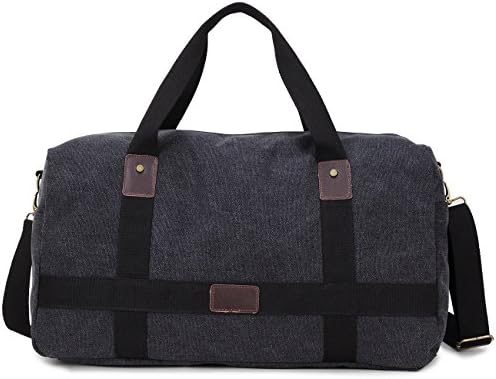 Egooo Men's Travel Duffle Shoulder/Tote Bag Canvas (Black-1)