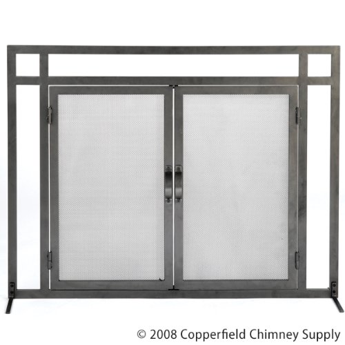 MISSION 2-Door Panel Fireplace Hearth Spark Screen [39 x 31] - VINTAGE IRON