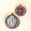 Double Sided Saint Benedict Oxidized Medal with Silver Trim - 1.0" Diameter - Made in Italy
