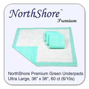 NorthShore Premium Green Super-Absorbent Underpads, Ultra Large Size 36 x 36, Case/60