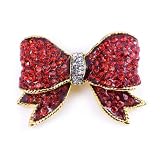 Red Crystal Holiday Bow w/ White Crystal Accent Pin by Margot Townsend