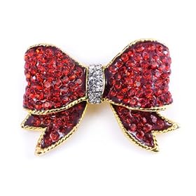 Red Crystal Holiday Bow w/ White Crystal Accent Pin by Margot Townsend