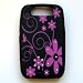 RIM BlackBerry Curve 8900 T-Mobile Black Laser Skin Case Rubber Silicone Protector with Diamonds "Pink Flowers" Design