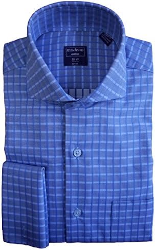 Modena Men's Plaid Cutaway Collar Dress Shirt - Blue (18 - 36-37)