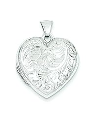 14K White Gold Domed Scroll Heart Locket Jewelry New