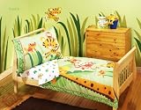 Fisher-Price Animals of the Rainforest 4pc Toddler Bedding PLUS 26 Coordinating Wall Decals & Personalized Name Set