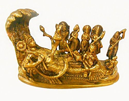 Handicraftscart Brass Antique Shri Vishnu Laxmi Idol 11cm X 21 cm X 05 cm Metallic
