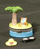 Porcelain Hinged Boxes Palm Tree/ Coconut Tree Beach Chair Keepsake Trinket Box