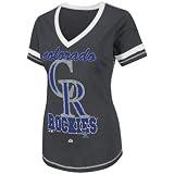 MLB Women's Colorado Rockies Bling Beauty Short Sleeve V-Neck Boyfriend Tee (Charcoal Heather/White, X-Large)