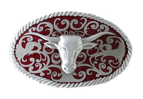 Western Longhorn Belt Buckle - Red