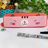 [Pinky Kitten] Embroidered Applique Pencil Pouch Bag / Cosmetic Bag / Carrying Case (7.3*1.8*1.9)