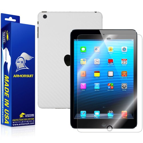ArmorSuit MilitaryShield - Apple iPad mini Retina Display Screen Protector + White Carbon Fiber Full Body Skin Protector / Front Anti-Bubble Ultra HD - Extreme Clarity & Touch Responsive Shield with Lifetime Free Replacements