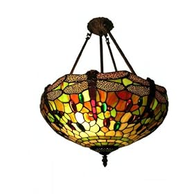 Tiffany-style Dragonfly Sunset Hanging Lamp by Warehouse of Tiffany's