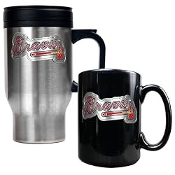 Atlanta Braves MLB Stainless Steel Travel Mug & Black Ceramic Mug Set - Primary Logo by Great American Products