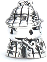 Moress Inspector / Detective with Pipe Solid 925 Sterling Silver European Charm Bead - Compatible Brand Bracelets : Authentic Pandora, Chamilia, Moress, Troll, Ohm, Zable, Biagi, Kays Charmed Memories, Kohls, Persona & more!
