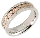 14K. Tri Color Hand Woven Design Comfort Fit Wedding Band Ring