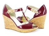 Guess Mason Dark Red T-Strap High Heels On Wedge