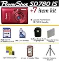 Canon Powershot SD780IS 12.1 Megapixels Digital Camera Red With Ultimate Powershot Accessory Package Includes 4GB Memory, Hard Shell Case, Gripster Mini tripod, Extra NB4L Battery + More