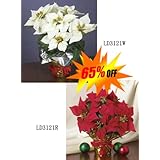 65% OFF PROMOTION Redand White Silk Potted Christmas Poinsettia Plants 15H-2 Pcs/Set