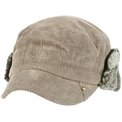 Winter Corduroy Sherpa Plaid Earflaps Cadet Military Castro Ski Hat Cap Gray