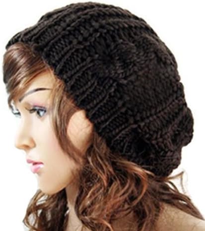 E-Tribe Women Lady Winter Warm Knitted Crochet Slouch Baggy Beret Beanie Hat Cap (Black)