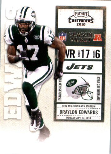 2010 Playoff Contenders Football Card # 66 Braylon Edwards - New York Jets - NFL Trading Card in Screwdown Case