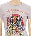 Ed Hardy Phoenix Bird & Mum Flower Tunic T-shirt in Lavander, Womens