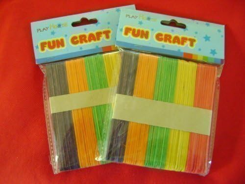 2 PACKS (100) COLOURED WOODEN LOLLY POP STICKS KIDS ART & CRAFTS.