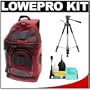 Lowepro SlingShot 200 AW (Bordeaux Red) Backpack + Tripod + Accessory Kit for Canon Rebel XSi, XS, T1i, XTi, 50D, 7D, Nikon D40, D60, D3000, D5000, D90, D300, D300s, D700, Olympus Evolt E-30, E-450, E-520, E-620, and Sony Alpha A230, A330, A380, A500, A550, A700 Digital SLR Cameras