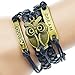 Jiayiqi Vintage Antique Bronze Infinity Love Owl Charms Leather Rope Bracelet Wristband