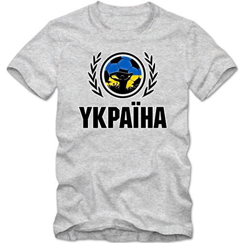 Ukraine EM 2016 #2 T-Shirt | Fußball | Herren | Schowto-blakytni | Trikot | Nationalmannschaft, Farbe:Graumeliert (Grey Melange L190);Größe:XXL