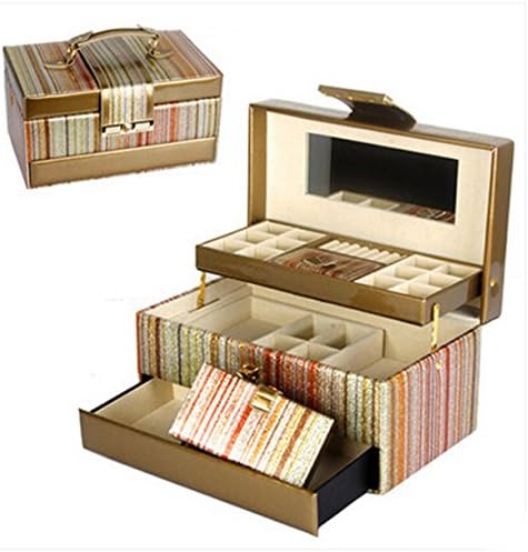 Luxury Gold Automatic Leather Jewelry Box Bling Portable Lockable Makeup Case princess Storage Case Ornaments Organizer with Mirror for necklace earring (Handsel)