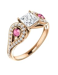 18K Rose Gold Princess Cut Diamond and Pink Sapphire Ring -- LIFETIME WARRANTY