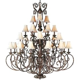 Augusta Twenty Seven Light Candle Chandelier in Auburn Florentine Shades: Yes
